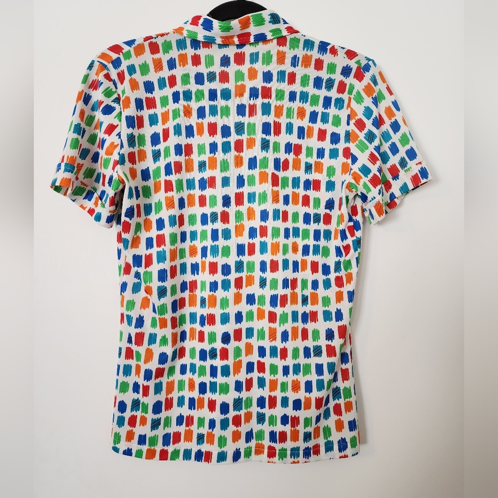 Vintage Sears 1960s Colorful Patterned Button-Up Shirt Abstract S Art Geometric - Picture 2 of 6